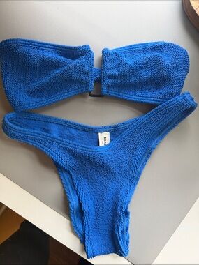 bond-eye Textured Bandeau Bikini Set - Bright Blue